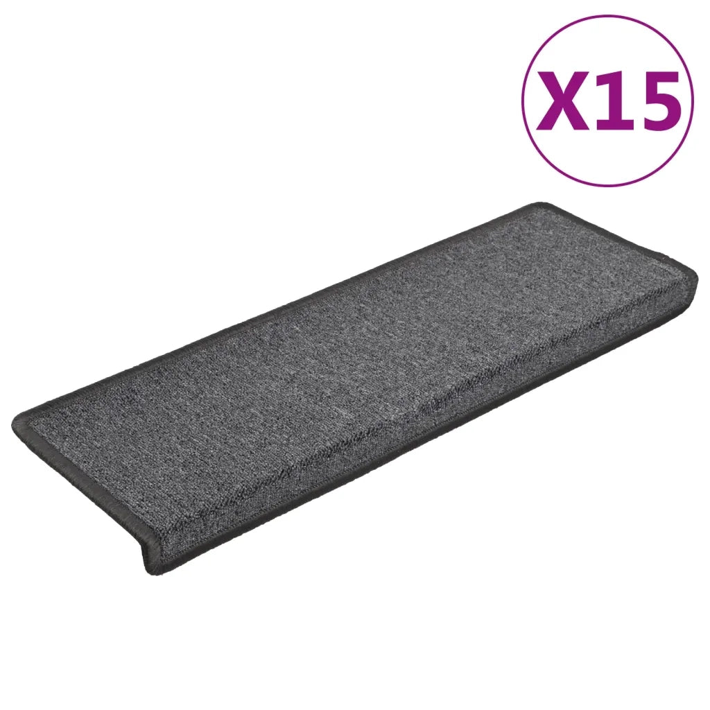 Tappetini per scale 15 pz 65x21x4 cm Grigio scuro Bordo rettangolare 134568