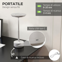 Lampada da Tavolo a LED Senza Filo Touch Ø13x28,5 cm Batteria Ricaricabile Argento