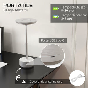 Lampada da Tavolo a LED Senza Filo Touch Ø13x28,5 cm Batteria Ricaricabile Argento