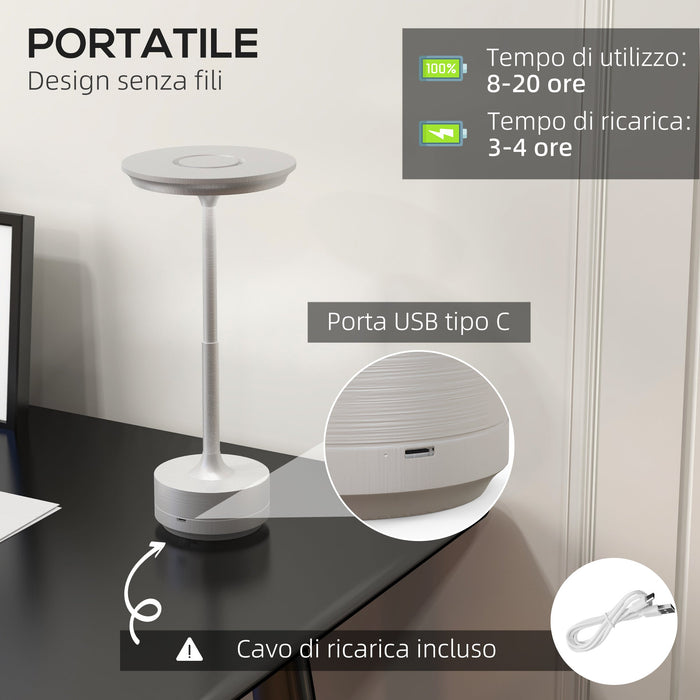 Lampada da Tavolo a LED Senza Filo Touch Ø13x28,5 cm Batteria Ricaricabile Argento