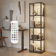 Lampada da Terra LED RGB con Mensole in Vetro ¨C Xylo ¨C 4 Ripiani Telecomando Sincronizzazione Musicale Nero