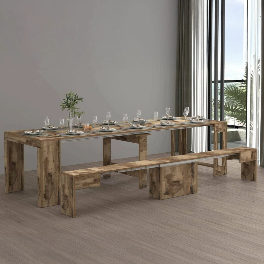 Set tavolo e sedie Badesi, Composizione multiuso, Set con consolle e 1 panca allungabili, 100% Made in Italy, 66x25h45 cm, Acero