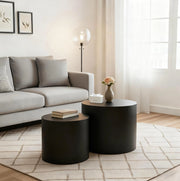 Set di 2 tavolini rotondi ? 38 x H 33 cm e ? 48.5 x H 38.5 cm in MDF nero