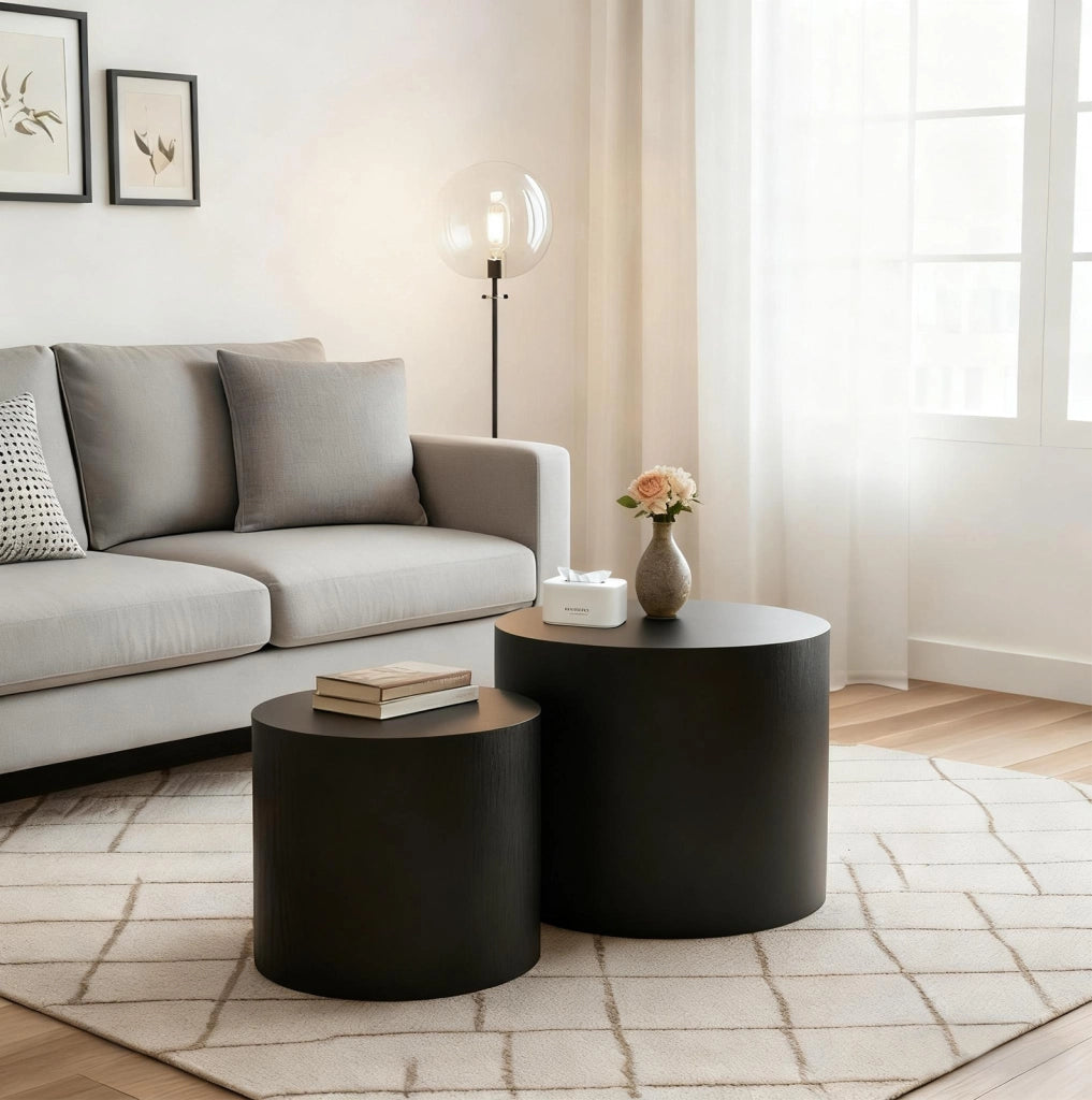 Set di 2 tavolini rotondi ? 38 x H 33 cm e ? 48.5 x H 38.5 cm in MDF nero