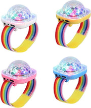 Set di 4 lampioni a disco portatili, mini lampioni LED portatili, lampioni stroboscopici portatili, cintura USB, caricamento vocale, regolazione a molla, auto festa per bambini, (rosso/giallo/blu/bianco)