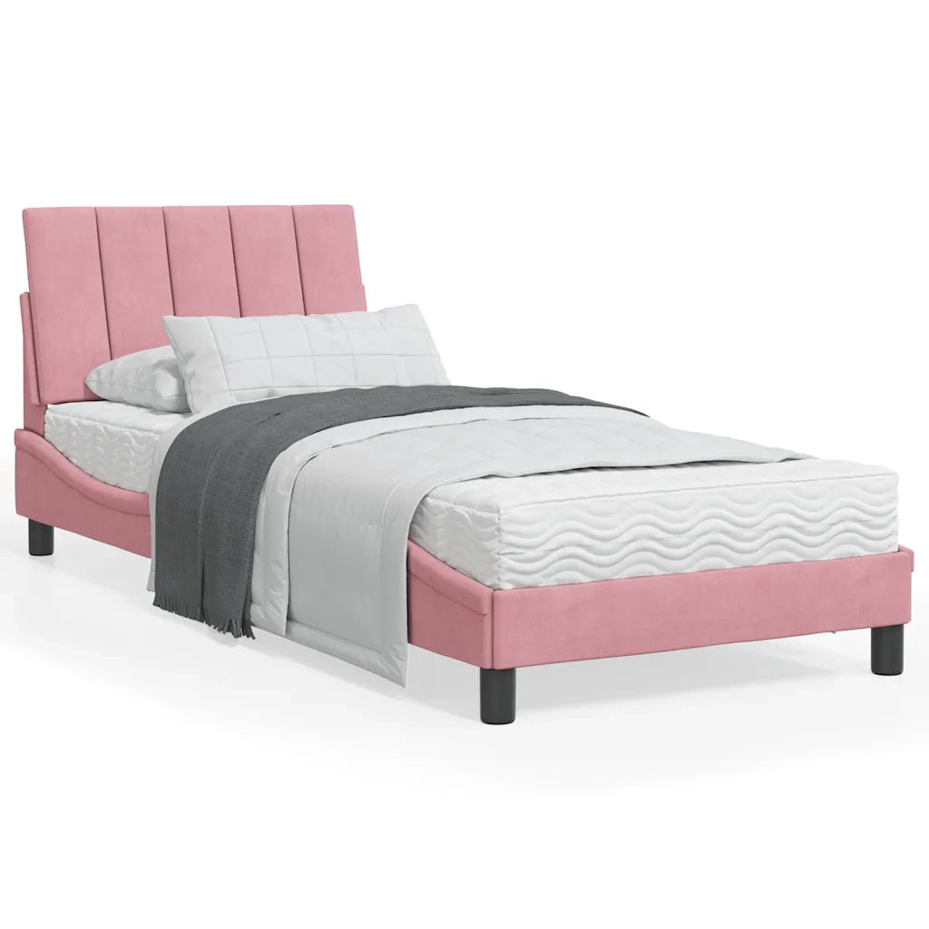 Letto con Materasso Hanko Rosa 90x200 cm in Velluto 3208579