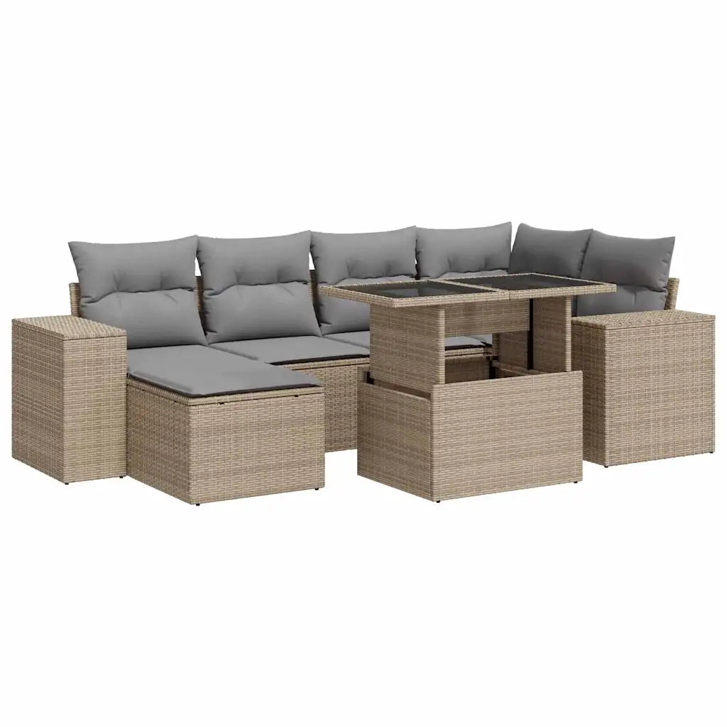vidaXL Set Divani da Giardino 7 pz con Cuscini Beige in Polyrattan
