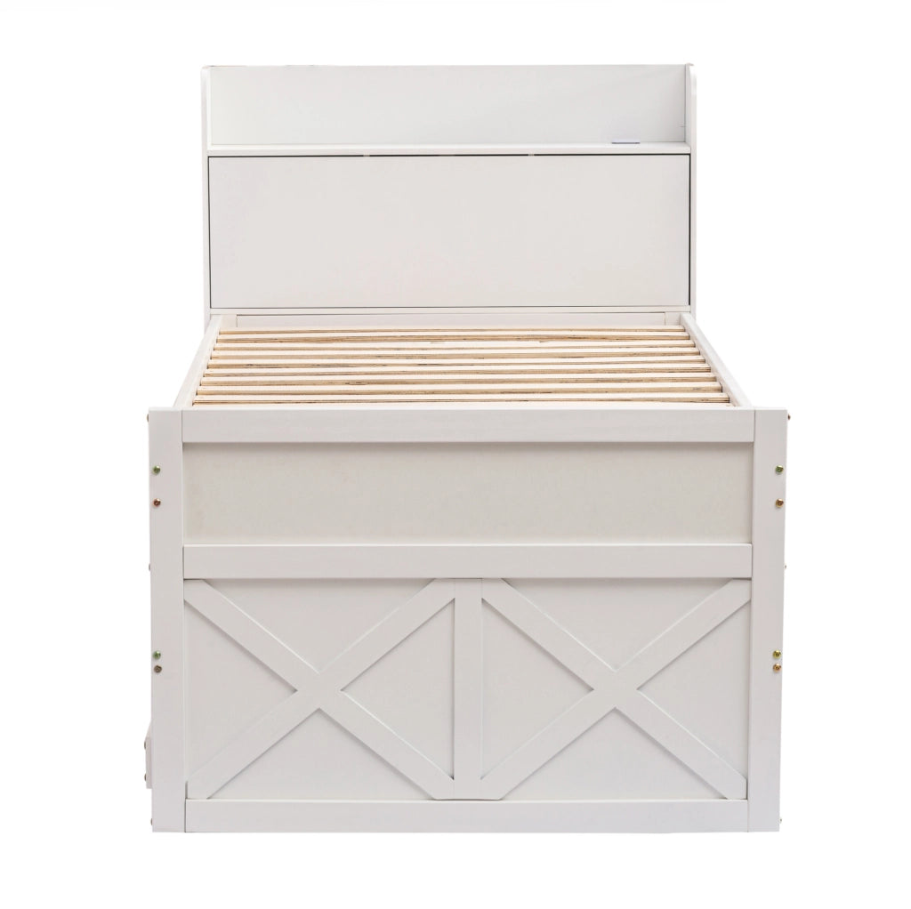 Letto in legno 90x190 cm con letto estraibile; 2 cassetti; USB e vano contenitore