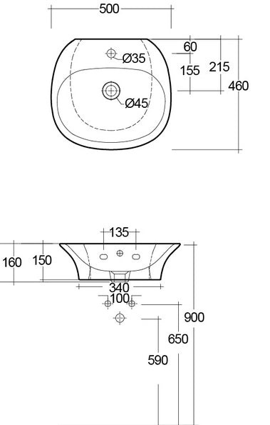 Lavabo sospeso in ceramica bianco cm 50 con foro rubinetto Sensation - Rak Ceramics