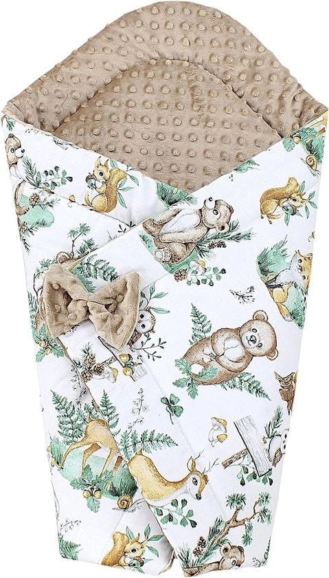 Bambino Wickeldeken Caldo Piuma Minky, Animali con foglie, 75 x 75 cm