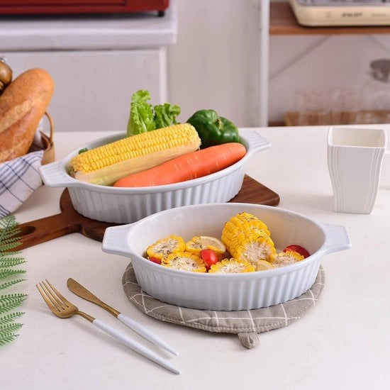 Set di cottura Bake.Bake, serie 2, con 2 forme per torta e pane in porcellana, diametro 12/13,3 cm, altezza 3 inch, bianche