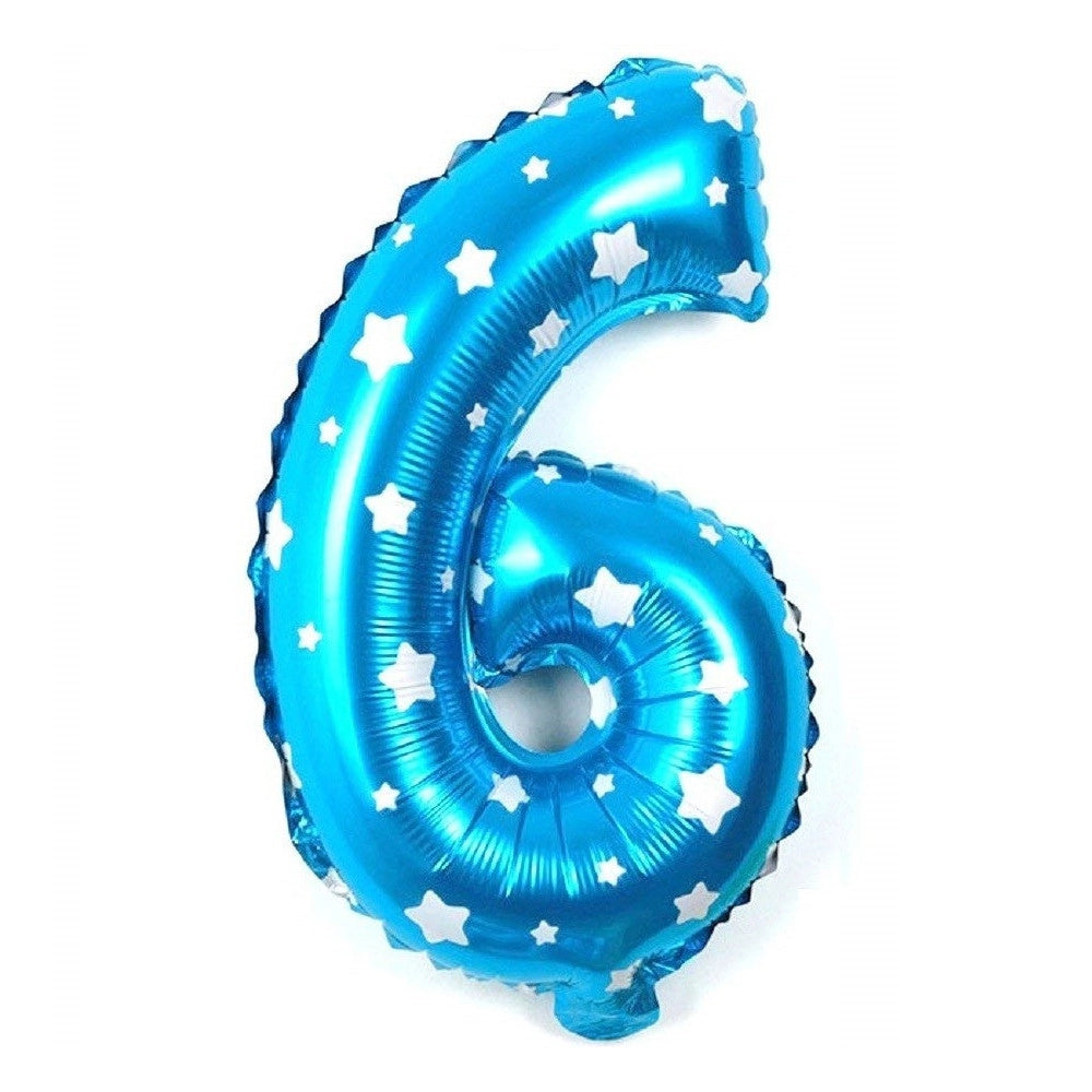 Trade Shop - Palloncino Numero 6 Azzurro Stelle Bianche 35cm Elio Decorazione Party Festa -