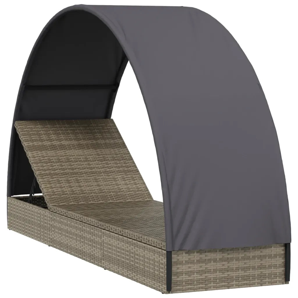 Lettino con Tetto Rotondo Grigio 211x57x140 cm Polyrattan 319643