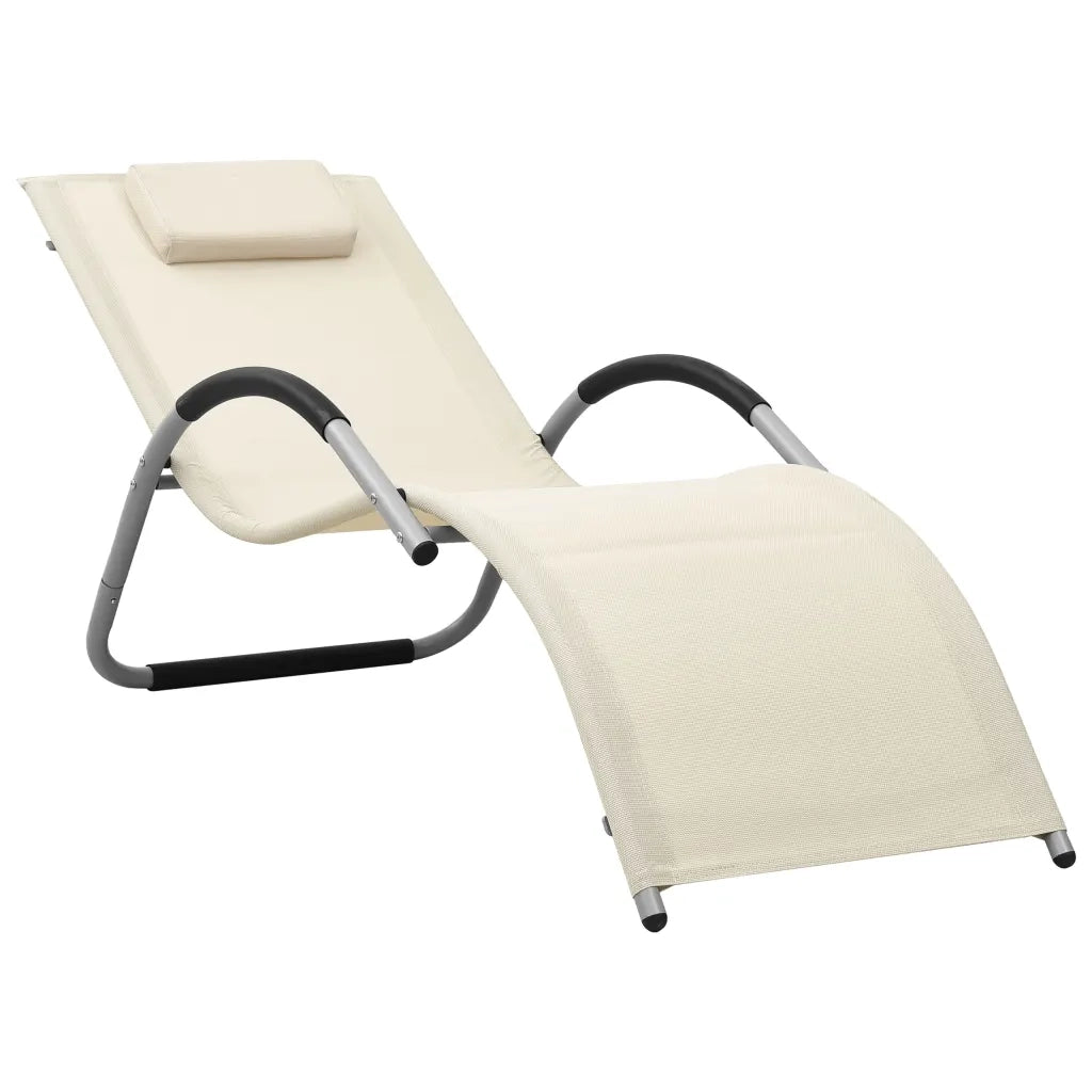 Lettino Prendisole in Textilene Crema e Grigio cod mxl 23088