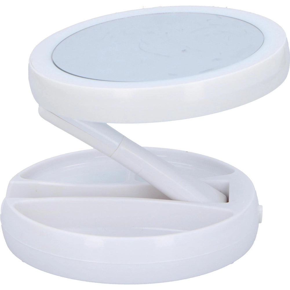 Specchio Cosmetico 21 Luci LED Pieghevole + Scomparti Porta Trucco Doppio Zoom
