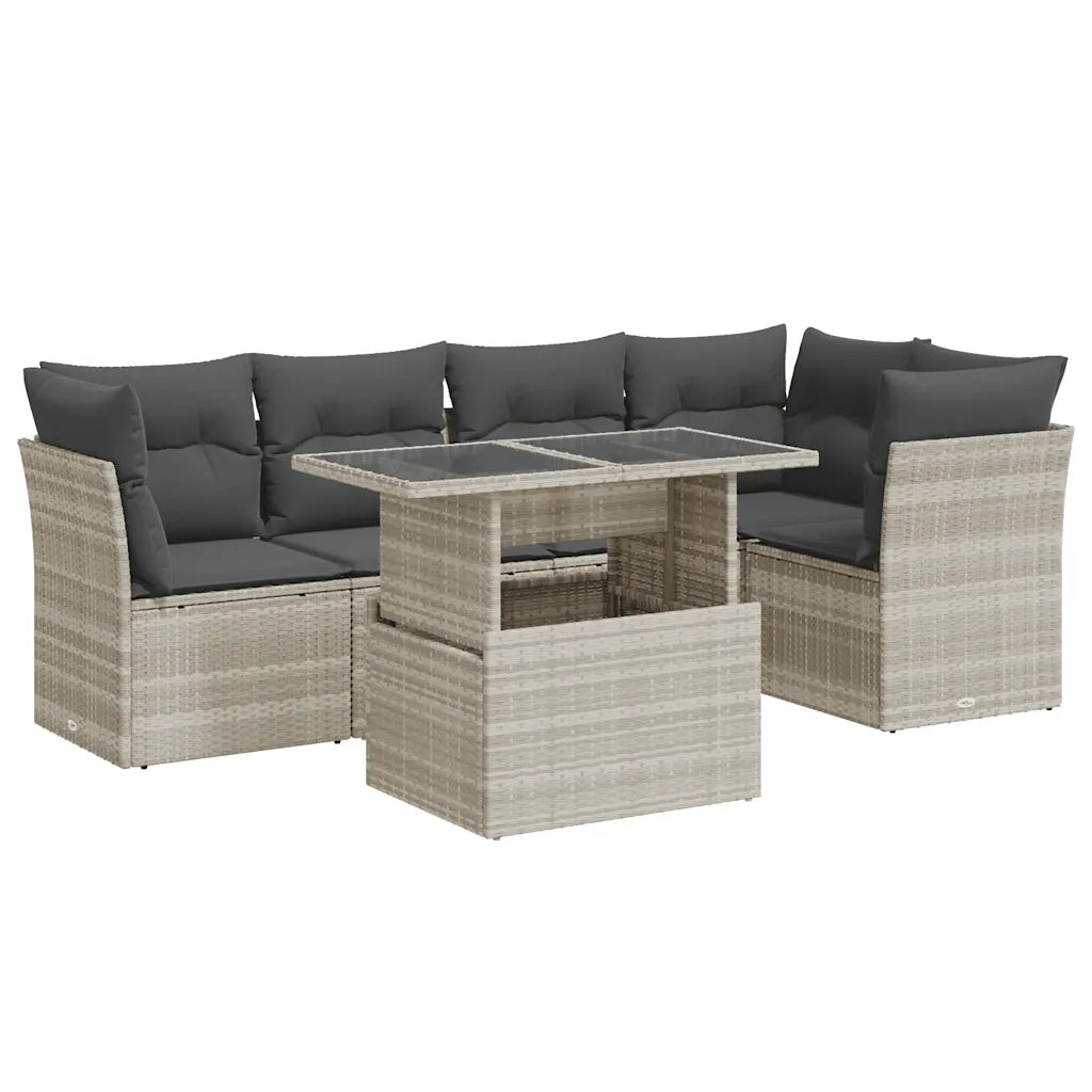 vidaXL Set Divano da Giardino 6pz con Cuscini Grigio Chiaro Polyrattan