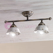 RIPARBELLA Plafoniera a 2 Luci in Ceramica e Ottone Rustico Country