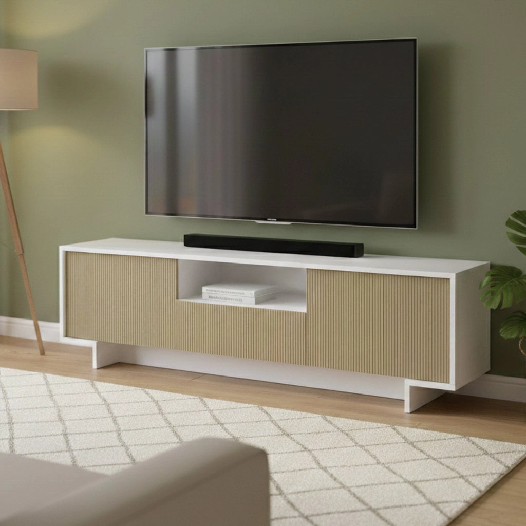 Atina, Mobile Porta tv un Cassetto Made in Italy, 170x42x48h cm Bianco