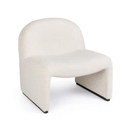 Poltrona Lounge Imbottita in Tessuto Bouclé con Base in Legno - RENATA