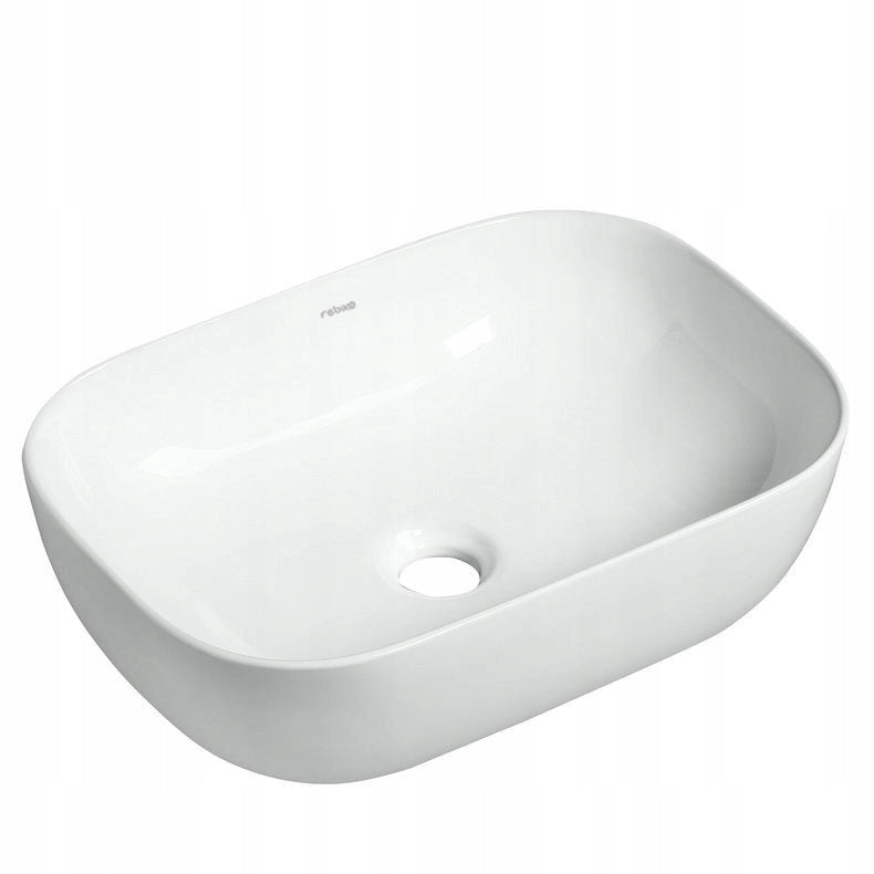 Lavabo da appoggio rettangolare in ceramica da posizionare sul piano di lavoro, bianco, 46x33 cm