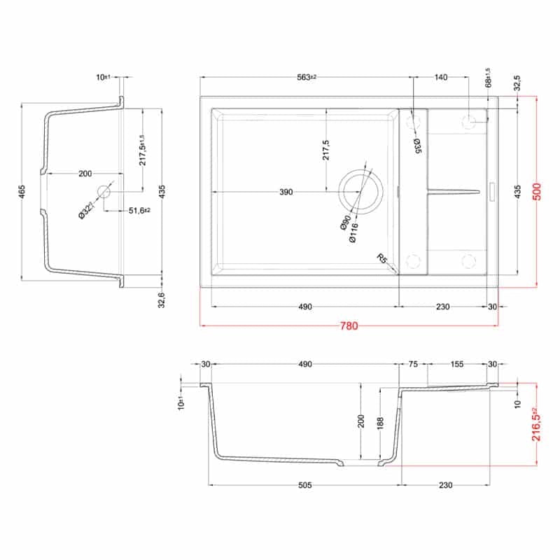 Lavello Elleci Incasso 1 vasca 78x50 Unico 310 Keratek Plus Grigio Dove Grey LKU31093