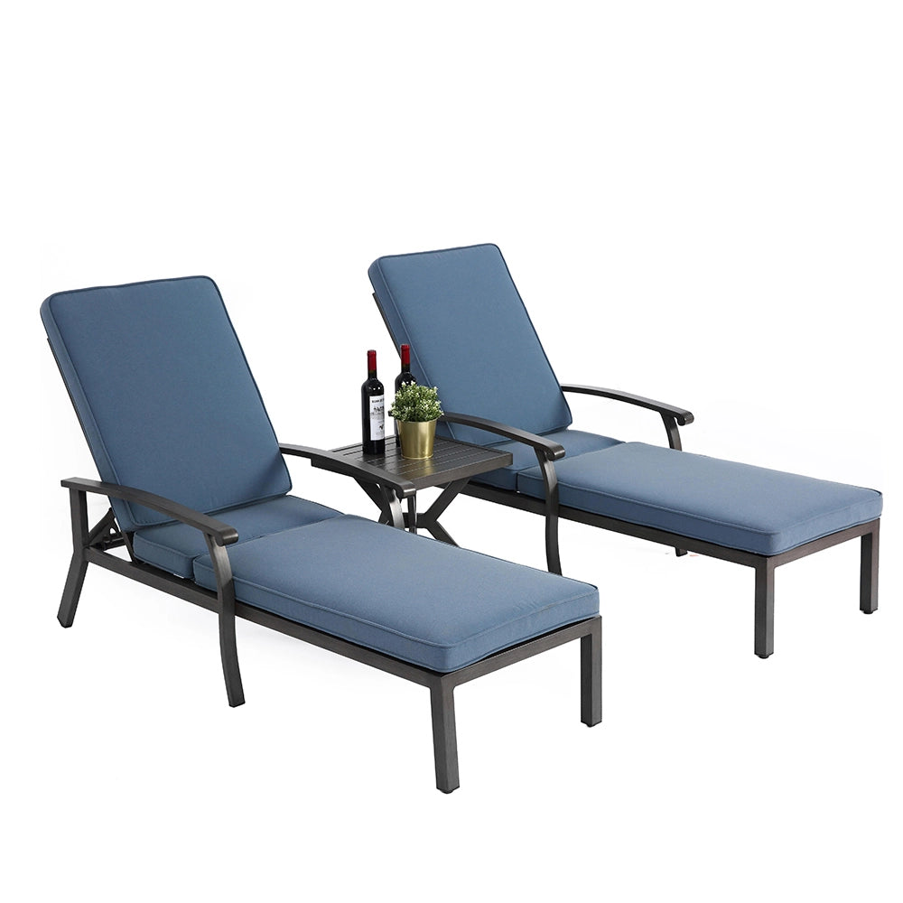 Chaise longue patio - Xylo - Alluminio resistente ruggine, cuscino blu impermeabile