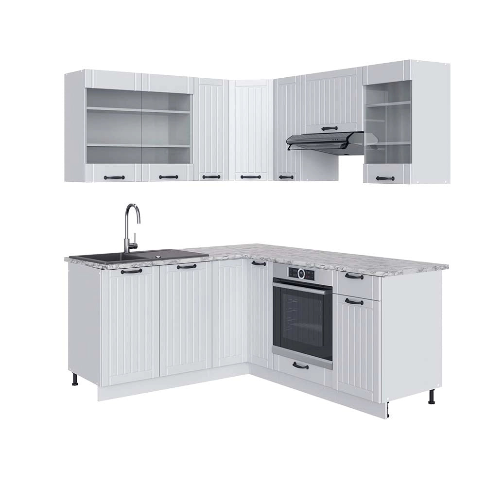 Cucina angolare completa Fame-Line Bianco rustico/Bianco 190 x 60 cm, PL Marmo Vicco