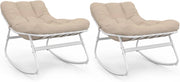 Set di 2 sedie a Dondolo da Giardino Arona, Bianche con Cuscini Beige
