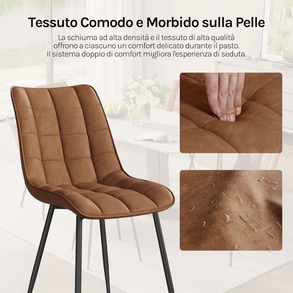Sedie da Pranzo con Schienale senza Braccioli Sgabello in Ecopelle per Cucina Marrone Chiaro BH207hbr-2