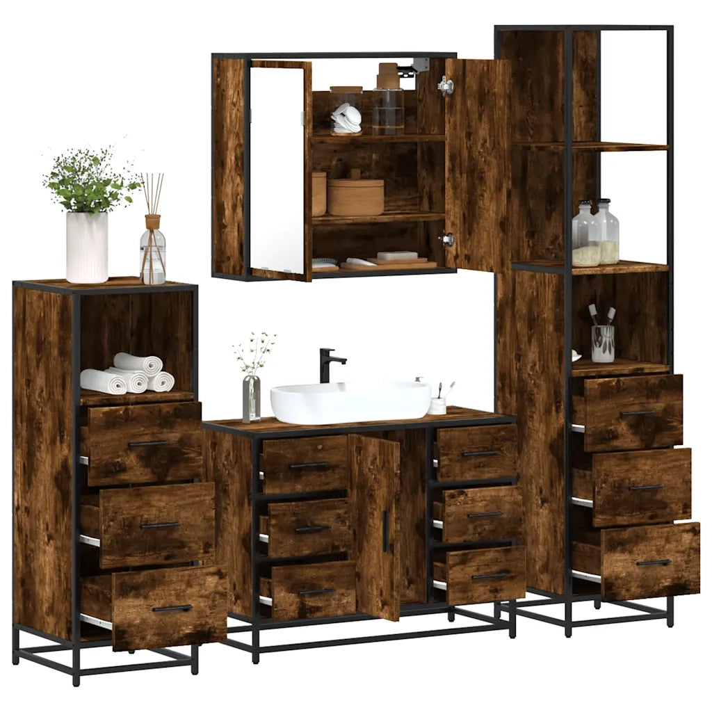 vidaXL Set Mobili da Bagno 4 pz Rovere Fumo in Legno Multistrato