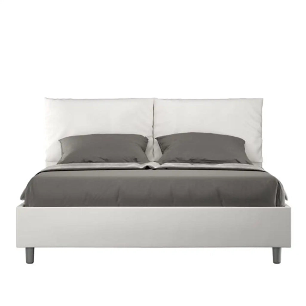 Letto matrimoniale con rete imbottito 160x210 similpelle bianco Antea