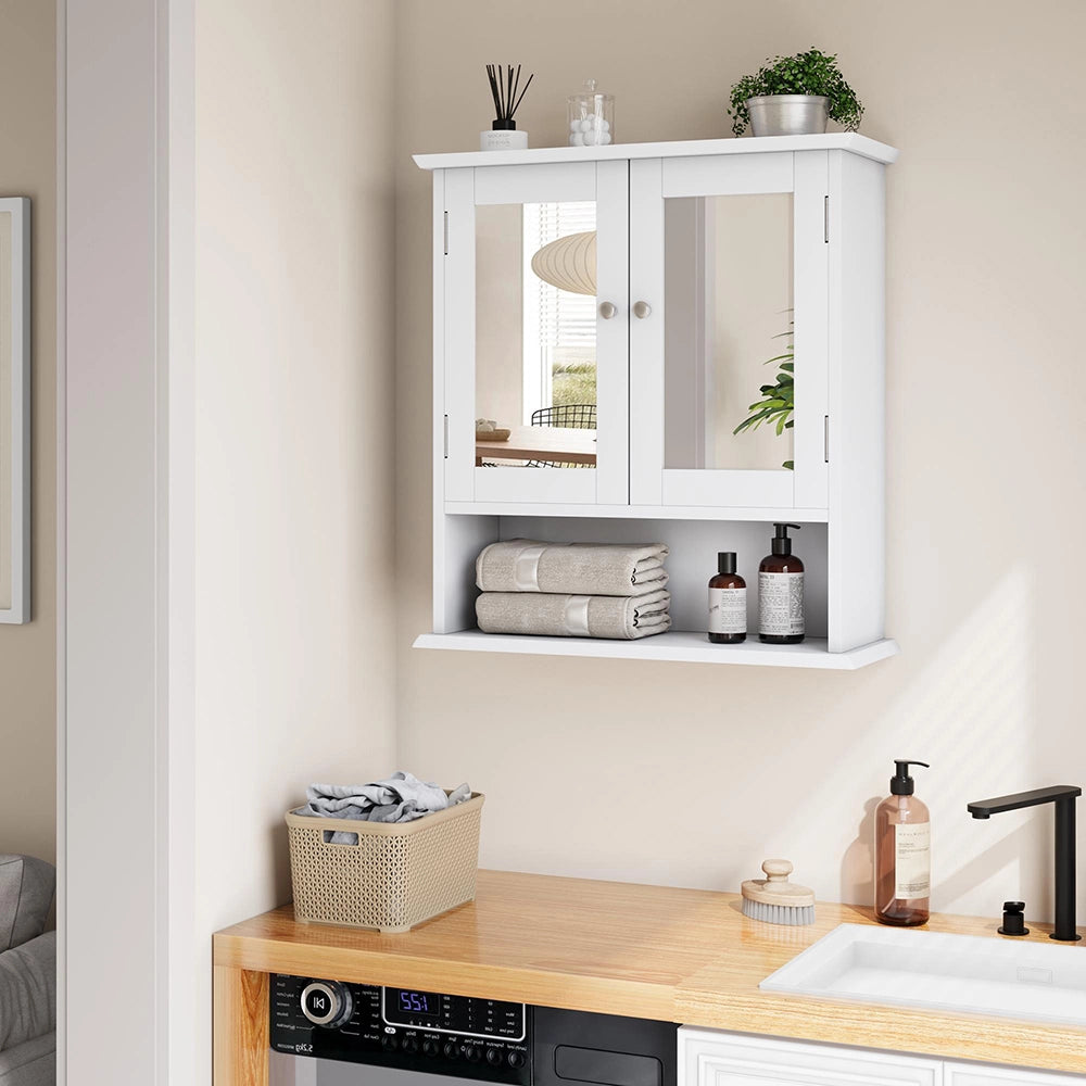 Armadietto bagno con specchio - Xylo - armadietto medicinali bianco, ripiano regolabile, per bagno e lavanderia