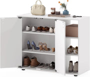 Mobiletto per Scarpe con Ante, Scaffale Porta Scarpe a 3 Ripiani con Mensole Regolabili, Organizzatore in Legno per Ingresso, Corridoio e Soggiorno, 80 x 31 x 64,5 cm (Bianco)