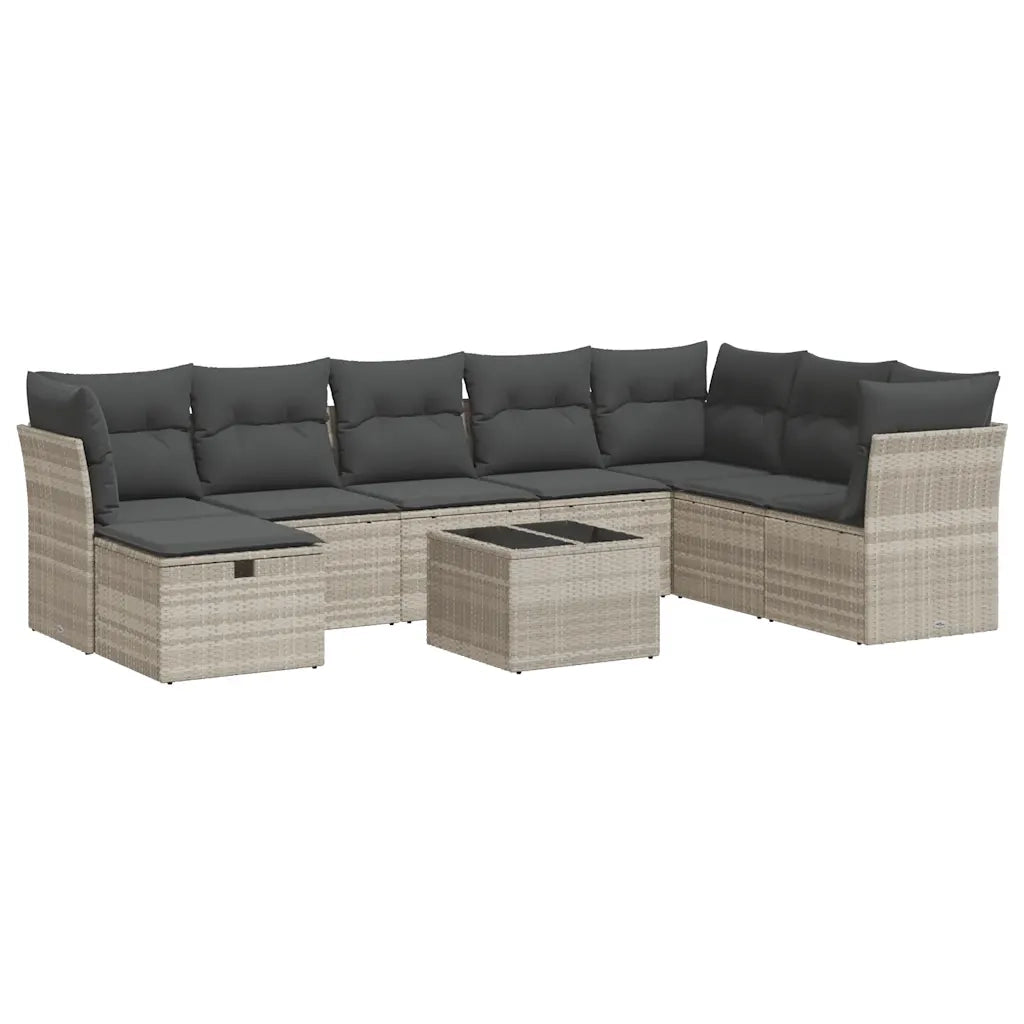 Set Divano da Giardino 9pz con Cuscini Grigio Chiaro Polyrattan 3325348