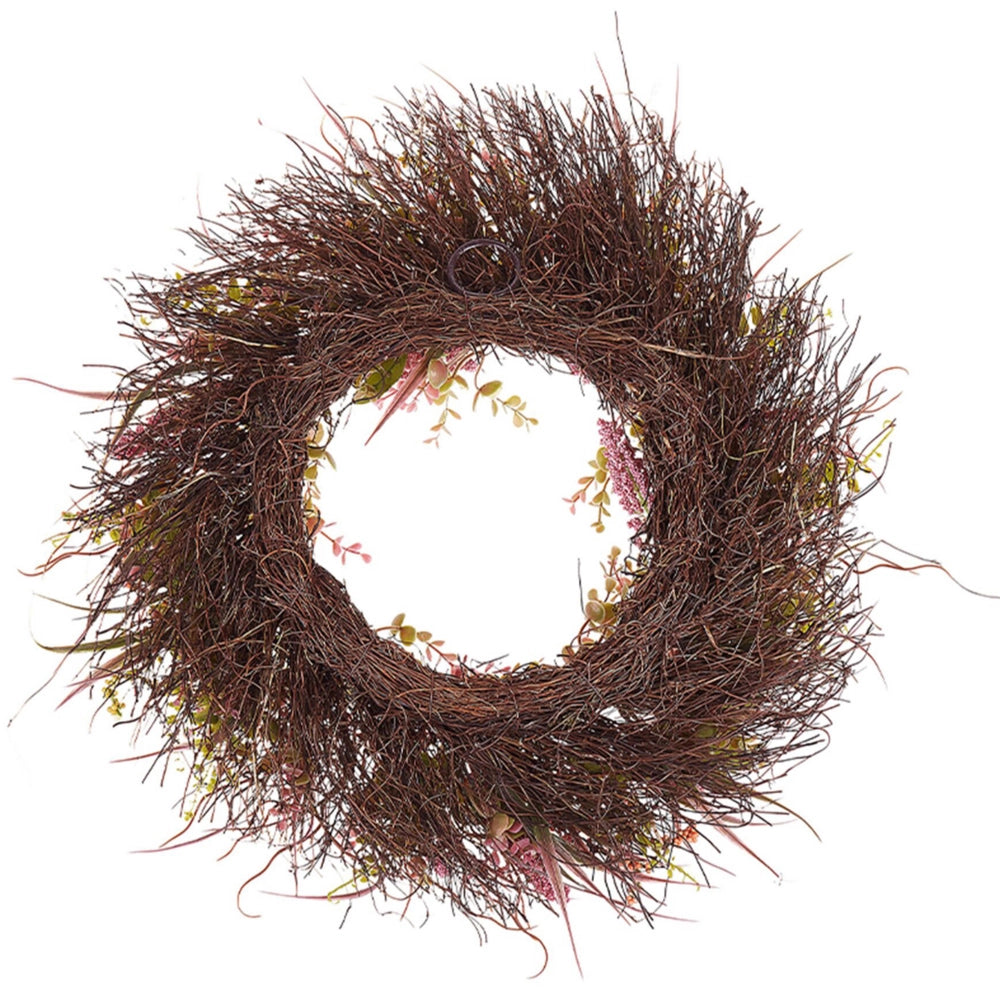 Corona Ghirlanda per Porta di fiori artificiali rosa e verde 50 cm Decorazione da parete per tavolo rotondo in stile rustico tradizionale