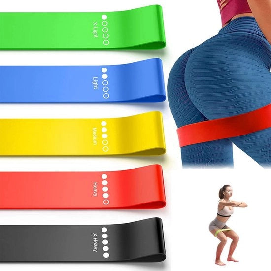5 Resistenze per yoga - con tasca di stoccaggio - Cinture di resistenza per allenamento - per fitness, pilates, yoga e bodybuilding - 5 livelli di intensità
