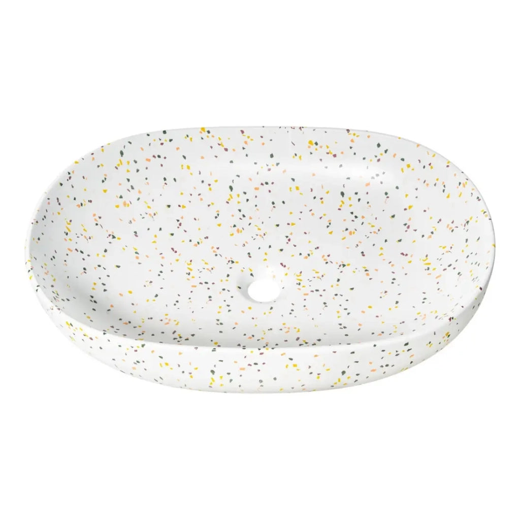 Lavabo da appoggio ovale 60x41,5 cm bianco maculato multicolore in ceramica opaca