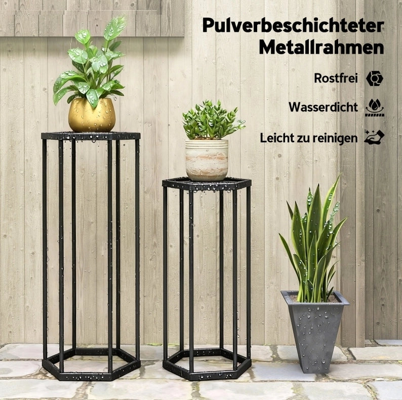 Set di 2 supporti per piante in metallo nero， 75 e 60 cm， interno ed esterno