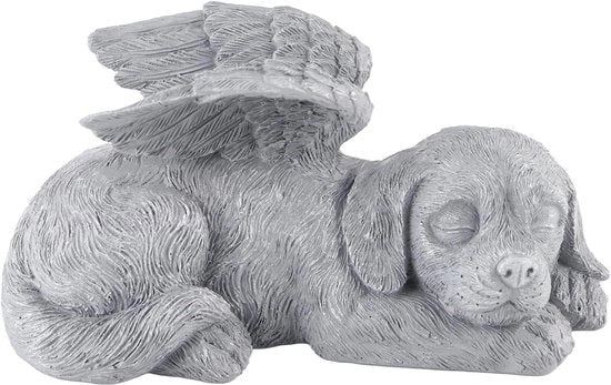 Statua di un Cane addormentato con Gatto e Stele commemorativa per esterni - Statue per amanti degli animali da esterno