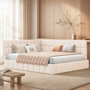 DESMIU Letto divano 160 × 200 cm 2 posti con schienale e bracciolo, senza materasso, in velluto, beige