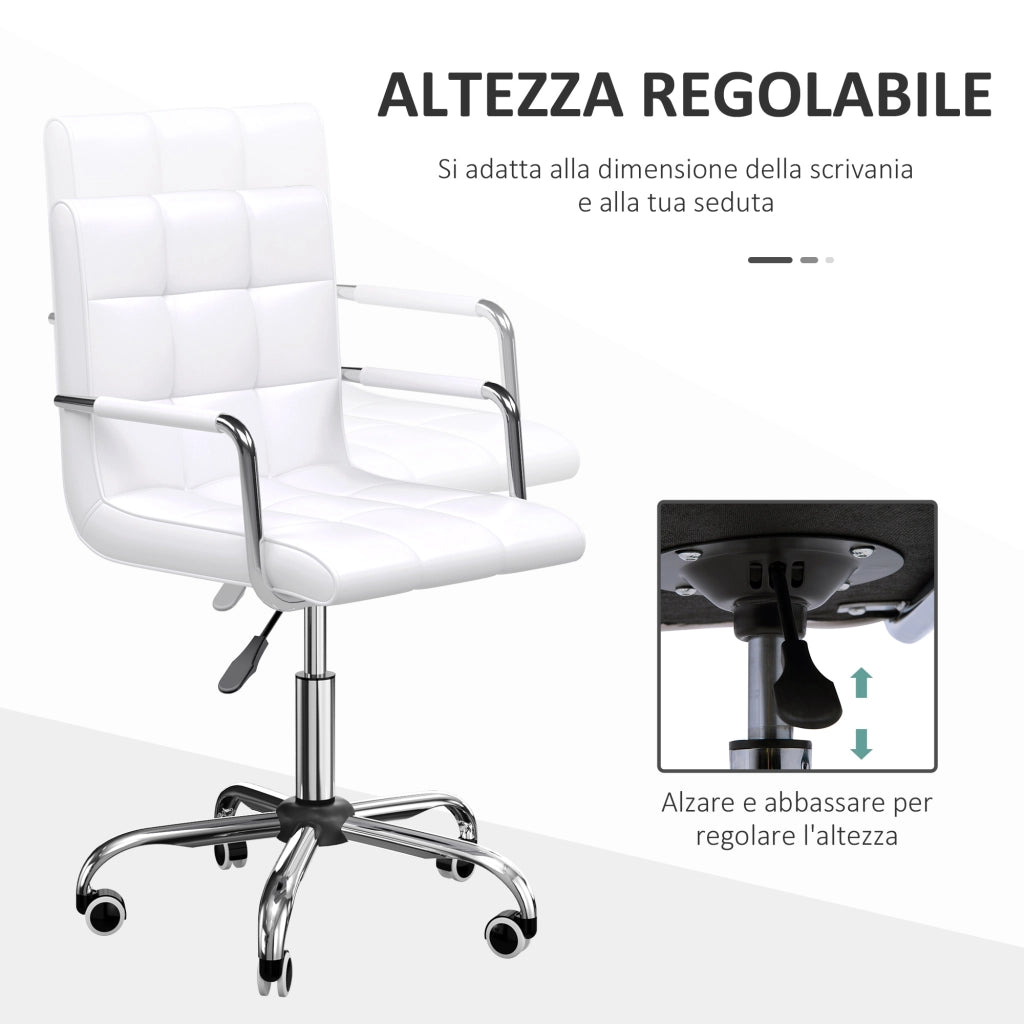 EasyComfort Sedia da Ufficio in pelle PU Bianca con 5 Ruote Girevoli, Imbottitura e Altezza Regolabile, 52.5x54x84-99cm