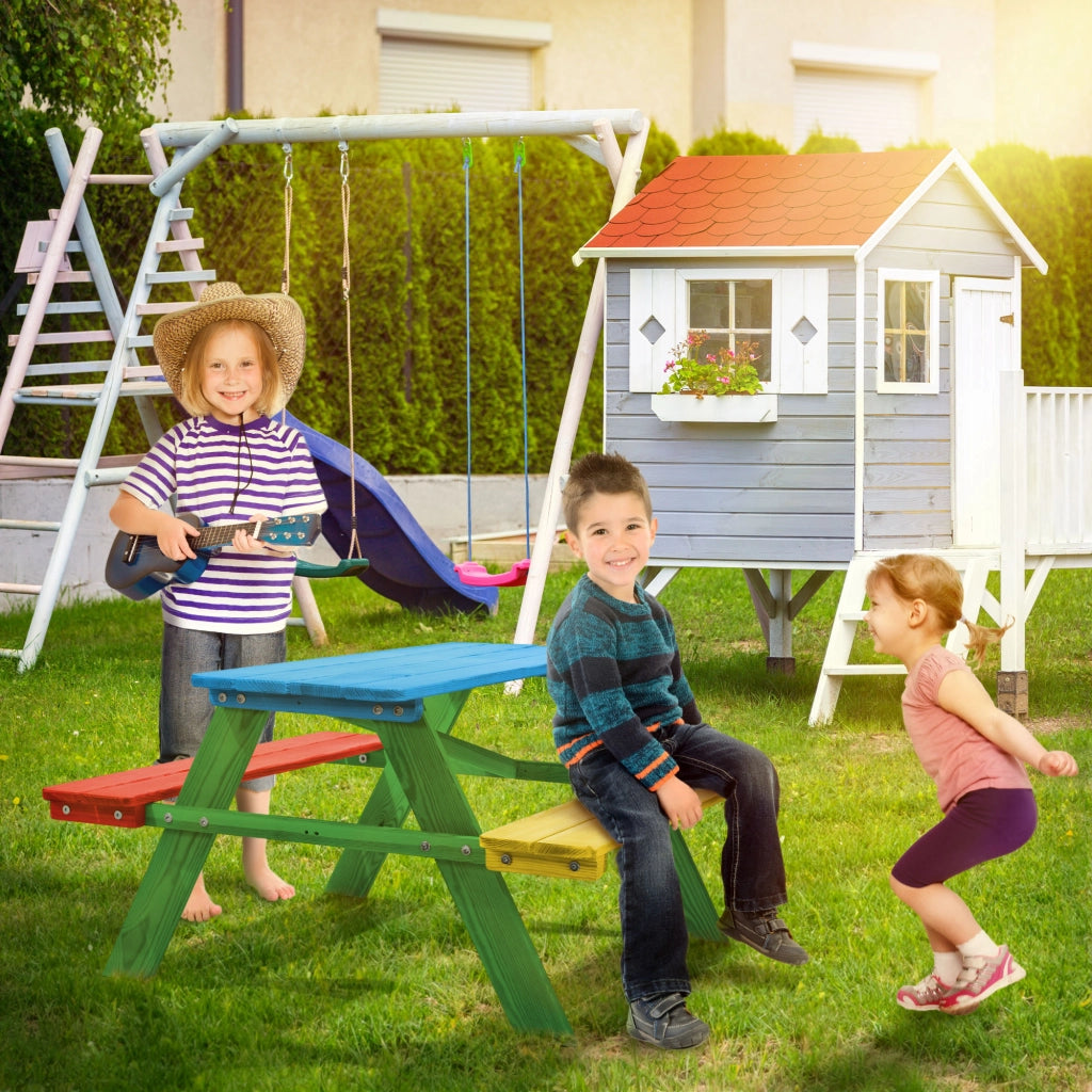 Panchina da giardino KADAX, panchina in legno per bambini con tavolino per il giardino