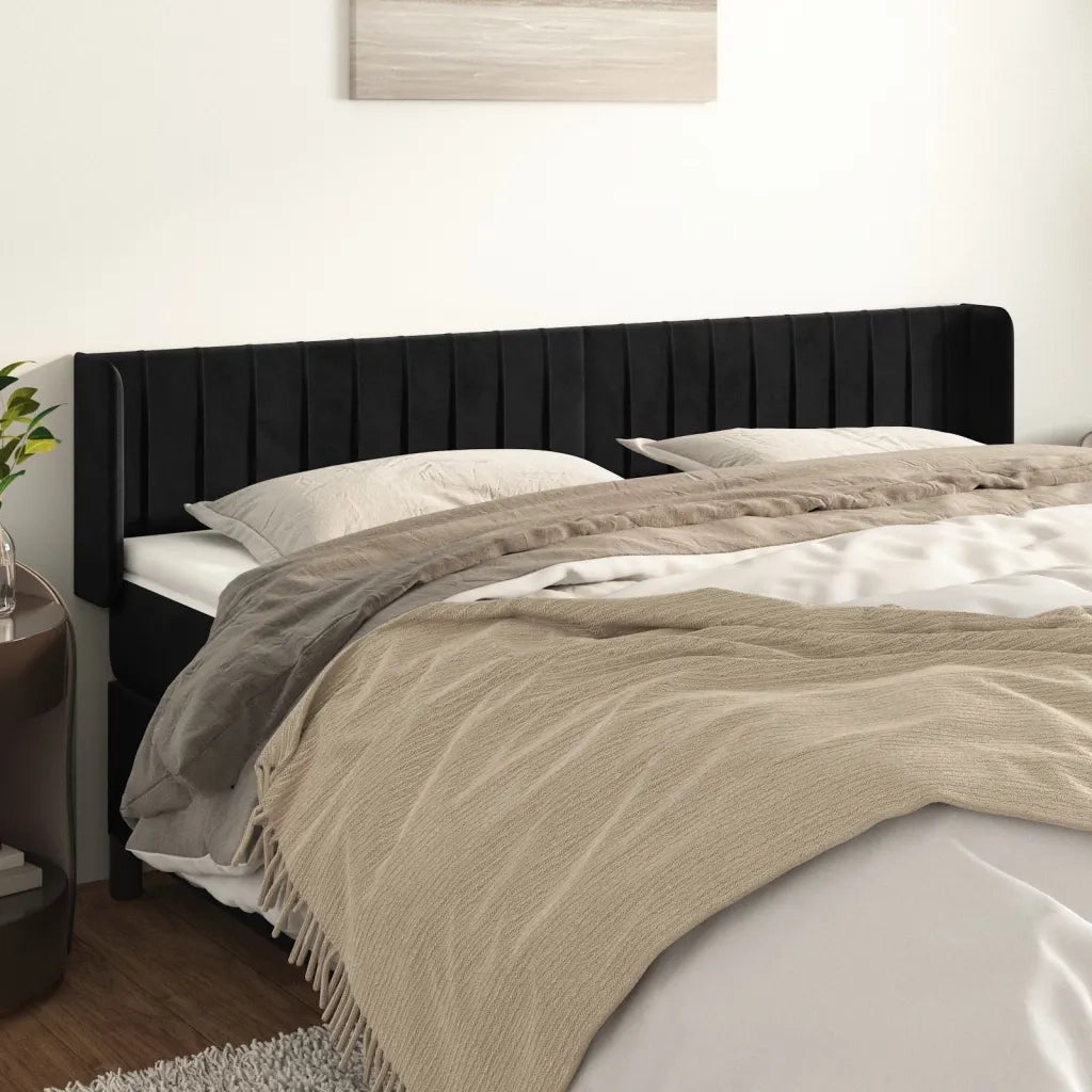 Testiera ad Orecchio-Testata con Orecchie Nera 163x16x78/88 cm in Velluto 641572