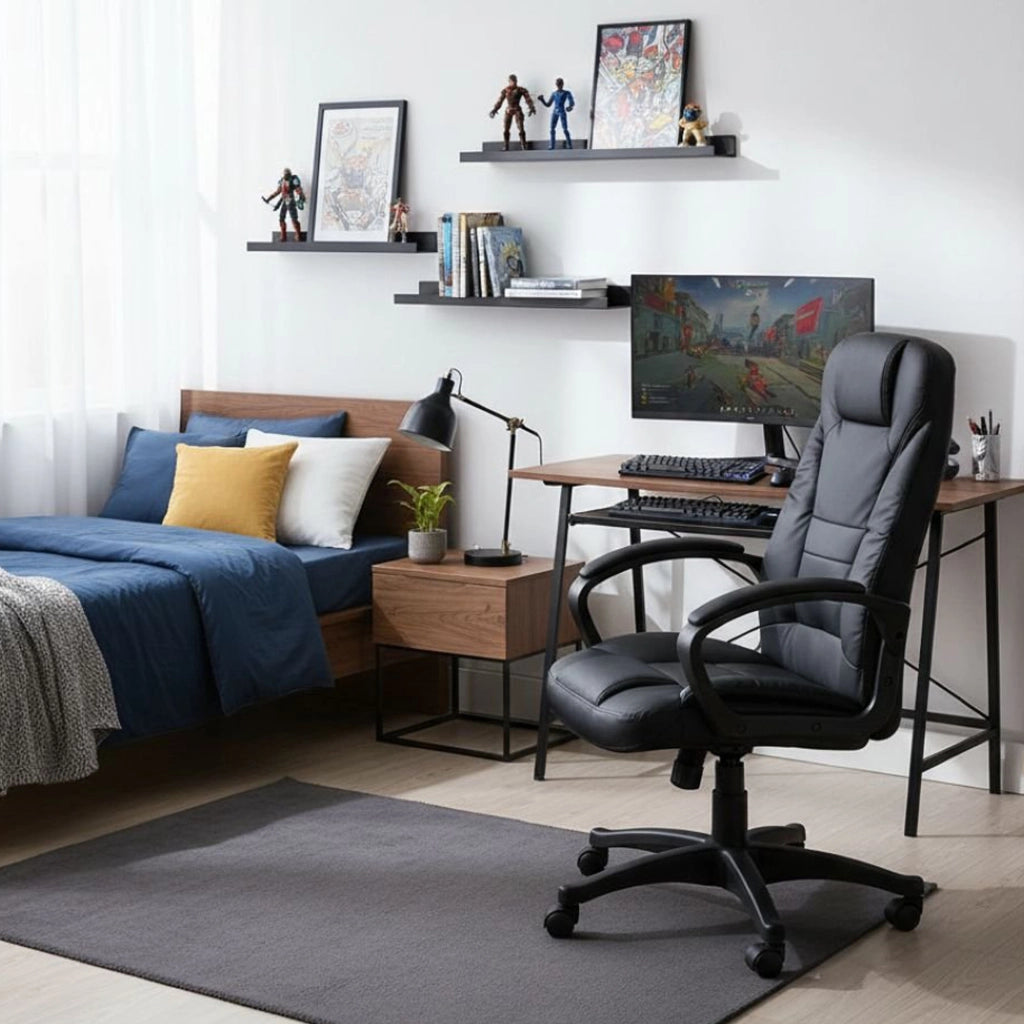 Sedia da ufficio Luciana, Poltrona presidenziale con braccioli, Sedia ergonomica da ufficio, 70x65h103/114 cm, Nero