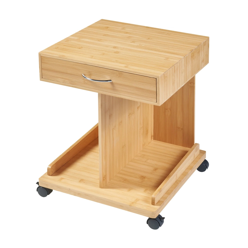 Tavolino laterale su rotelle con cassetto e 2 ripiani bambù 57 x 43 x 43 cm naturale 03_0010981