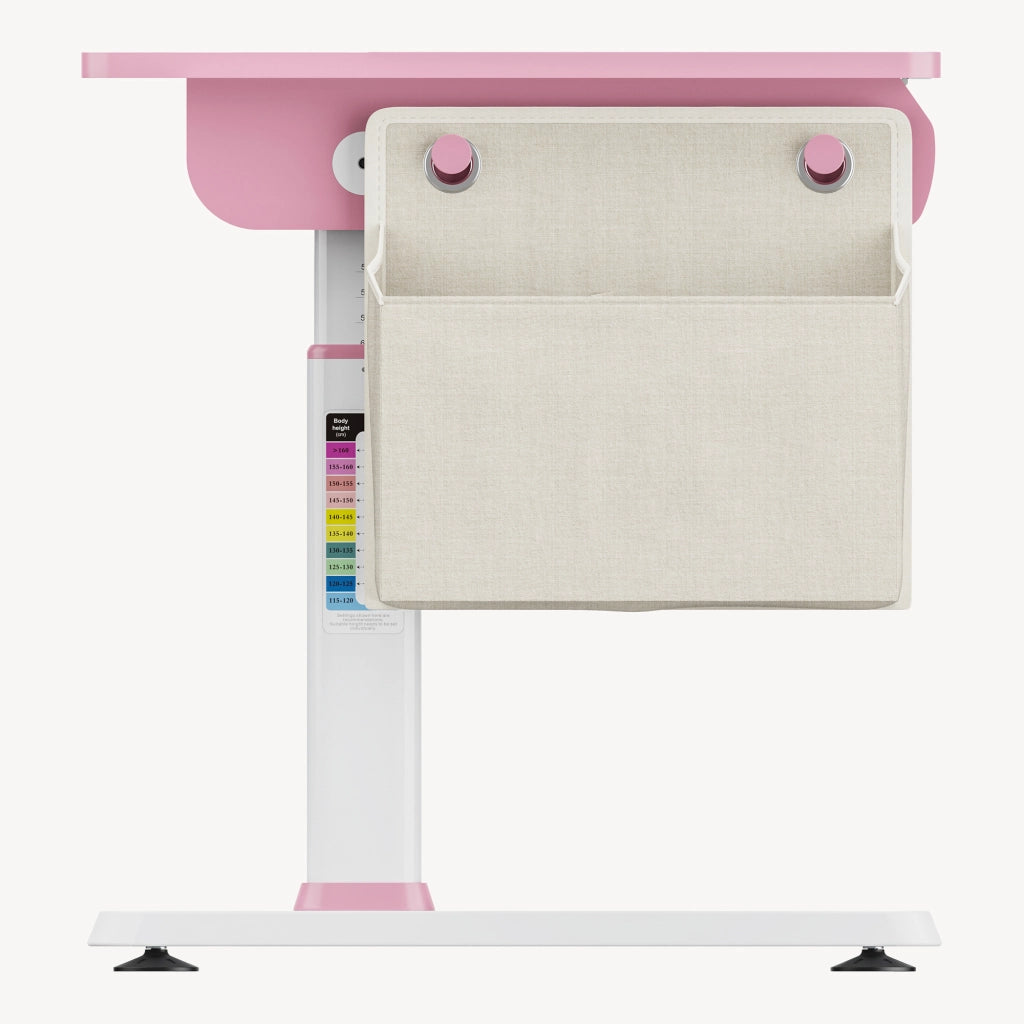 Scrivania Kuosa per Cameretta Regolabile in Altezza con Piano 120 x 60 cm e Cassetto - Rosa/Bianco [en.casa]