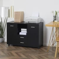 Armadietto Multifunzionale per l'Ufficio con Ruote a 360°, per Stampanti e Fascicoli, in Legno Nero 100x40x71cm