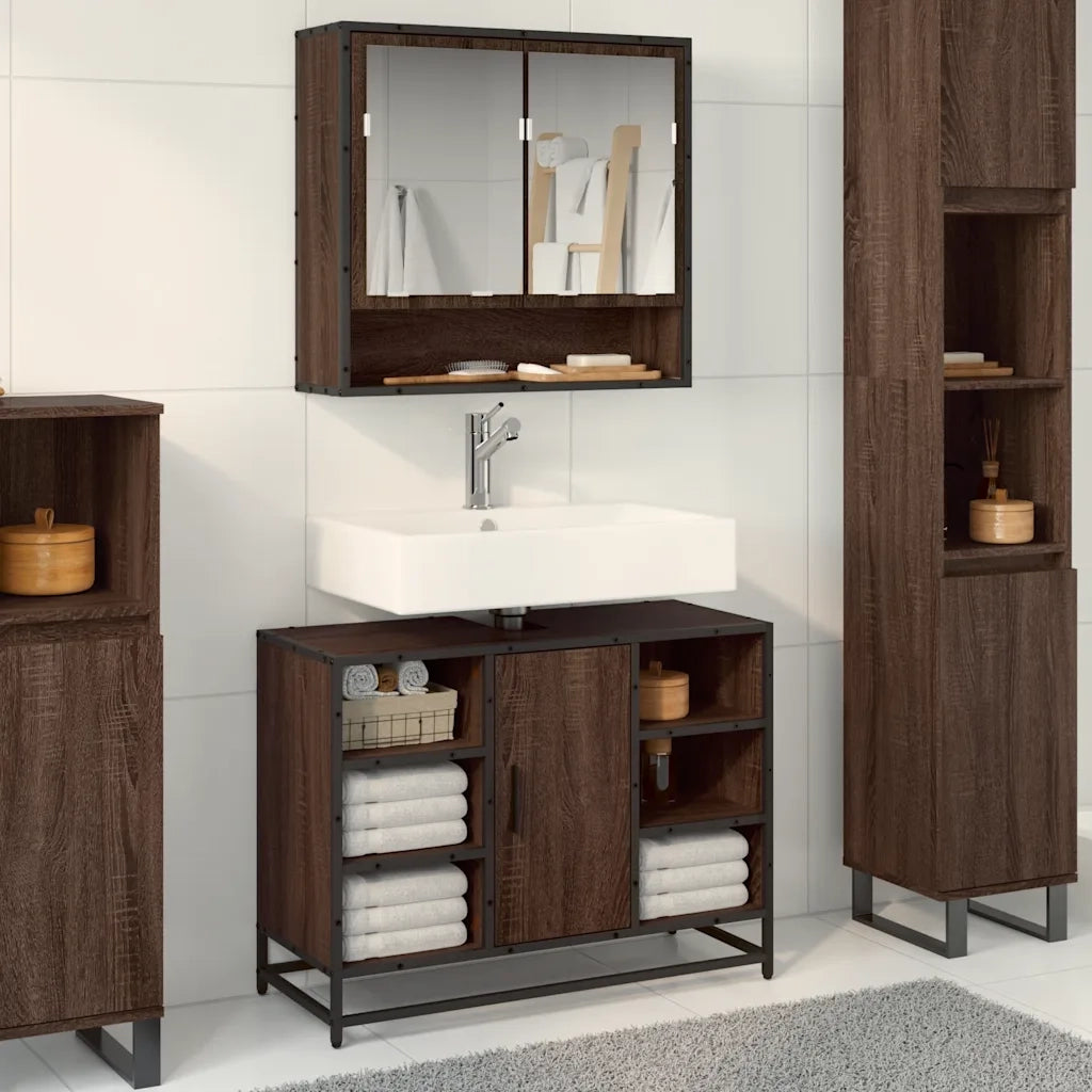 Mobile Lavabo Bagno Rovere Marrone 60x30x60cm Legno Multistrato 849293