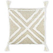 Cuscino ricamato beige con frangie 45x45 Prism