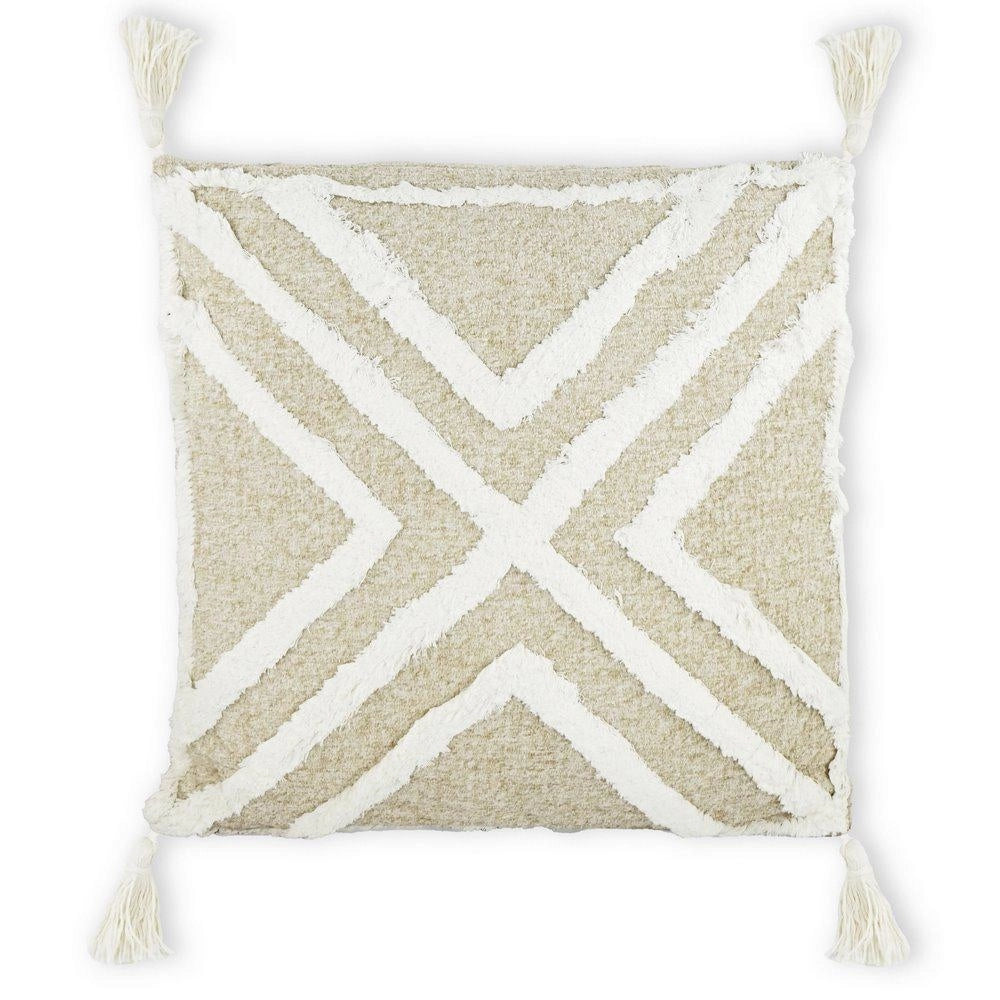 Cuscino ricamato beige con frangie 45x45 Prism